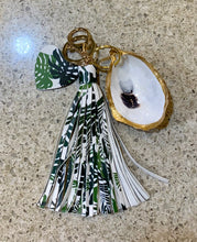 Load image into Gallery viewer, Glamorous 7" hand painted oyster shell with leather tassel