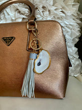 Load image into Gallery viewer, Glamorous 7" hand painted oyster shell with leather tassel