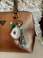 Load image into Gallery viewer, Glamorous 7" hand painted oyster shell with leather tassel