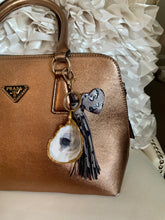 Load image into Gallery viewer, Glamorous 7" hand painted oyster shell with leather tassel