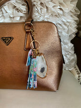 Load image into Gallery viewer, Glamorous 7" hand painted oyster shell with leather tassel