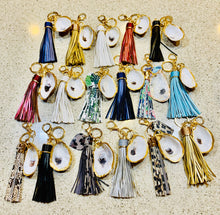 Load image into Gallery viewer, Glamorous 7" hand painted oyster shell with leather tassel