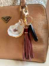 Load image into Gallery viewer, Glamorous Large Oyster Shell Keychain with Premium Leather Tassel 7" (Garnet)