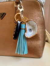 Load image into Gallery viewer, Glamorous Large Oyster Keychain with Premium Leather Tassel 7" (Sky Blue)
