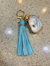 Load image into Gallery viewer, Glamorous Large Oyster Keychain with Premium Leather Tassel 7" (Sky Blue)
