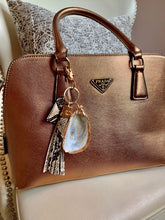 Load image into Gallery viewer, Glamorous Large Oyster shell Keychain with Premium Animal Print Leather Tassel 7"