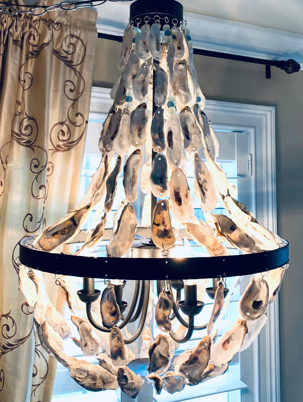 Oyster Chandelier with glass bead accents