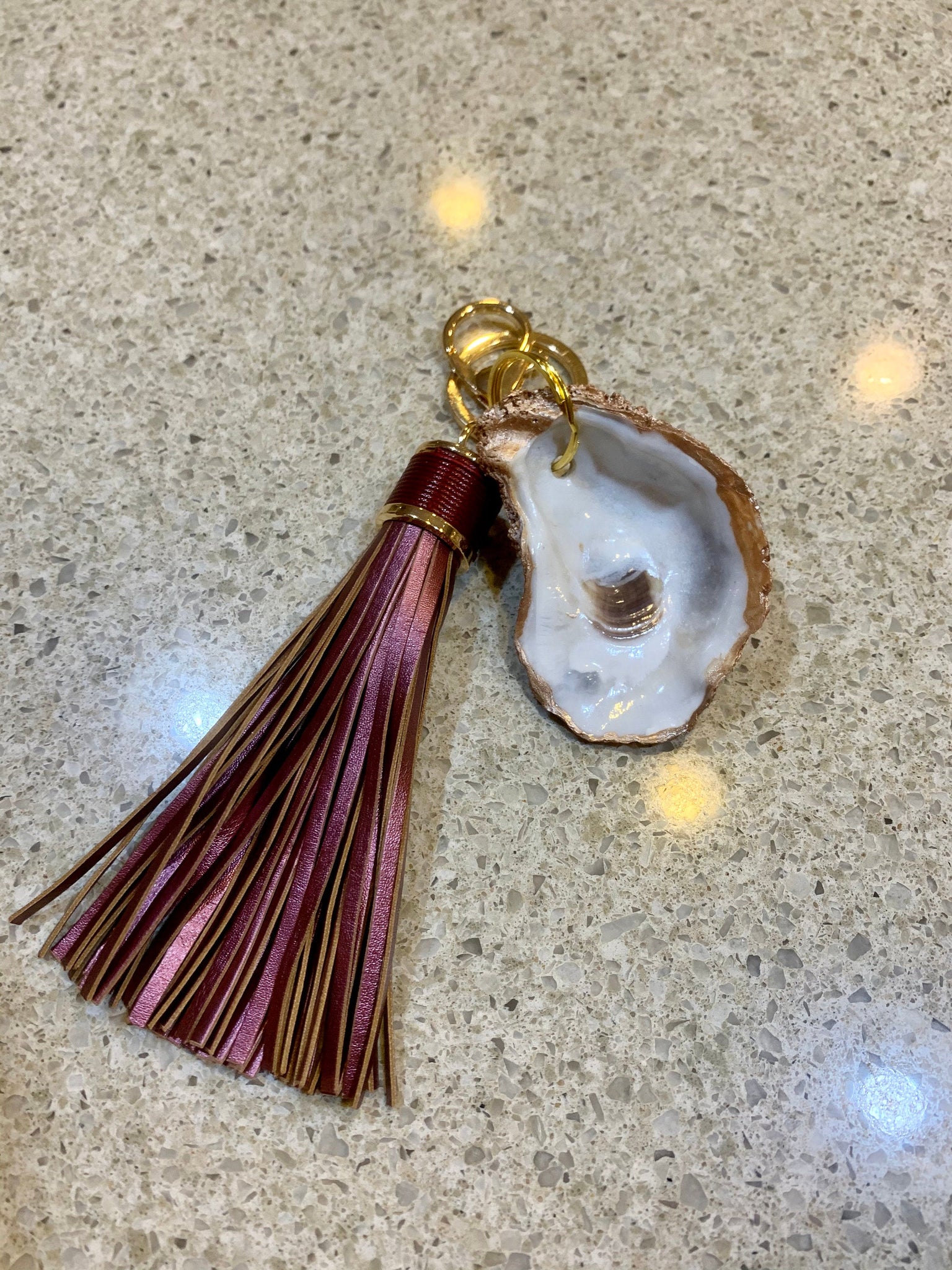 Glamorous Large Oyster Shell Keychain with Premium Leather Tassel 7 ( –  Charleston Oyster Art